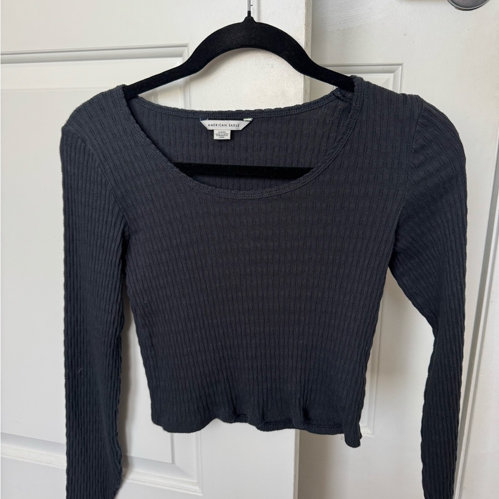 American Eagle Outfitters Charcoal Ribbed Long Sleeve Top